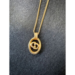 Vtg Christian Dior Circle CD Logo Medallion Necklace - Signed Minimalist